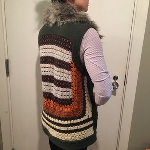 Anthropologie Knit Back Vest with faux fur collar